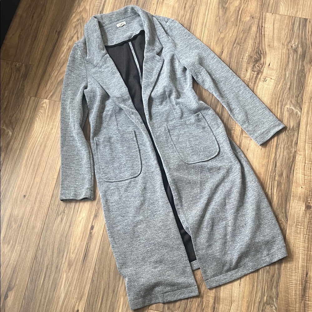 En Crème Gray Longline Open Front Jacket Cardigan